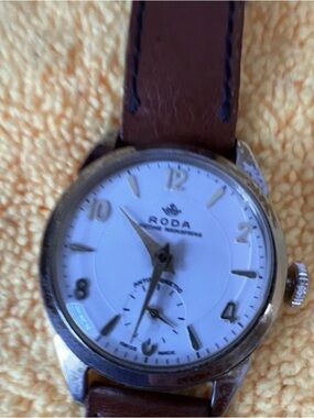 Roda Stainless Steel Case Watch with Brown Leather Strap